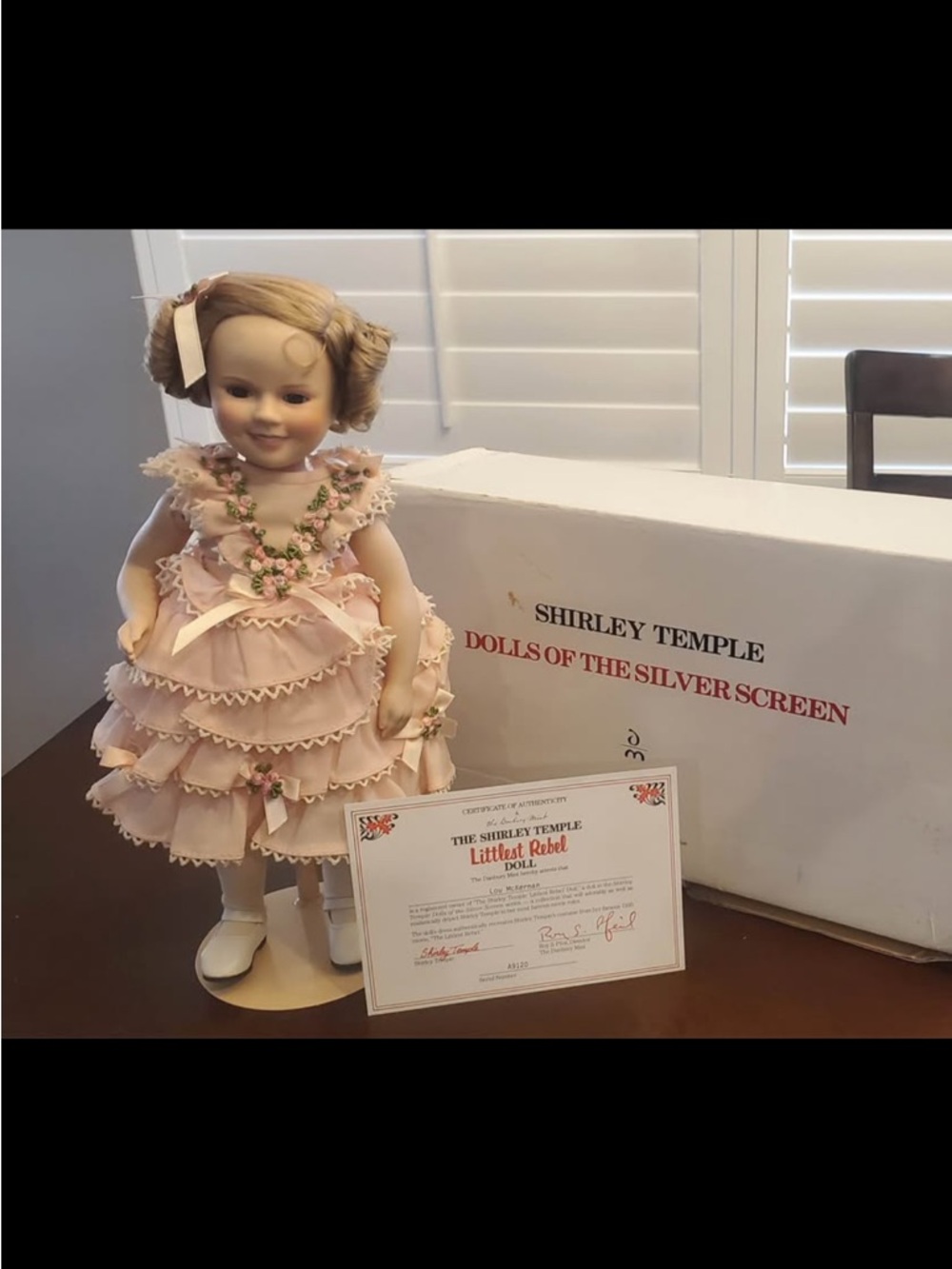 Shirley Temple “Littlest Rebel”Porcelain Doll Danbury Mint w Box & Certification